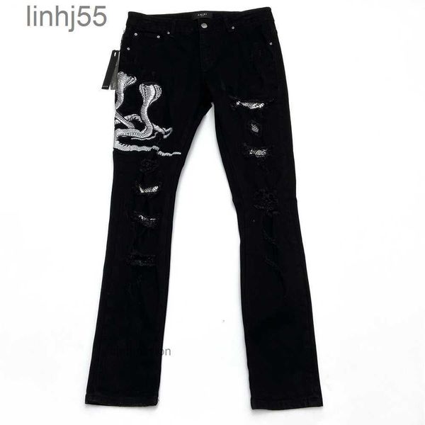 Jeans pour hommes Designer Amirs Mens Jean 2023 Classic Black Snake Puzzle Slp Slim Cut Small Leg Fashion4YDD