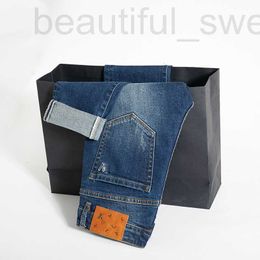 Jeans pour hommes designer automne et hiver bleu travail couleur décontracté polyvalent broderie petit tube droit marque de mode PQZJ