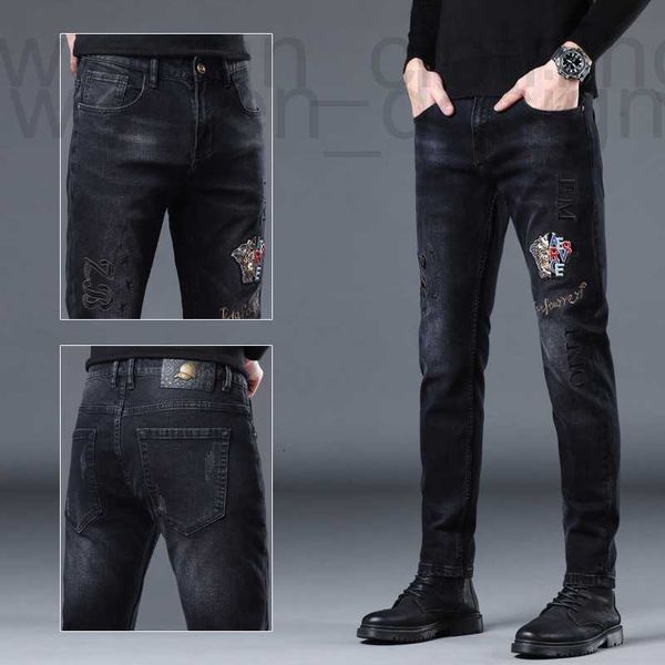 Jeans pour hommes Designer Automne et hiver Nouvelle marque de mode Stretch Slim Fit Broderie Pantalon de diamant chaud Pieds décontractés Jeans de créateur pour hommes EZW6