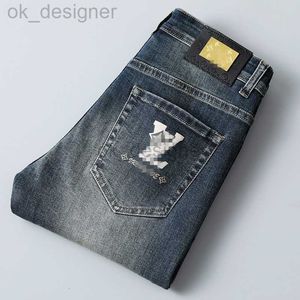 Brand de mode d'automne de jeans masculin Pantalon coréen slim-ajustement Slim Fit épais brodé pantalon gris bleu