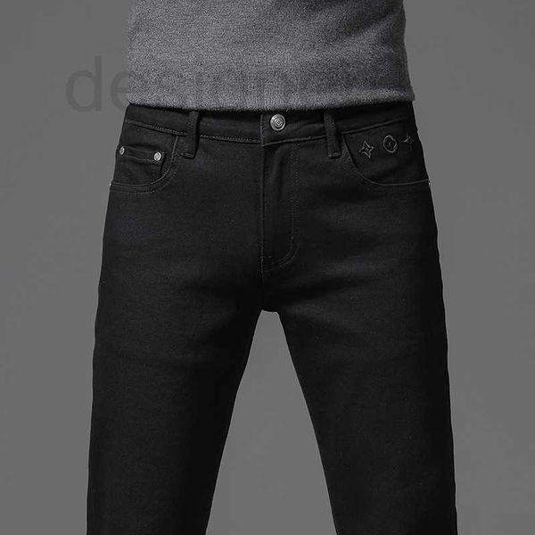 Pantalones vaqueros de diseñador para hombre, pantalones vaqueros de marca de moda de otoño, pantalones ajustados coreanos para hombre, pantalones ajustados gruesos de gama alta para jóvenes europeos BD1A