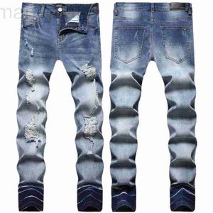 Herenjeans designer herfst/winter lichtgekleurde gescheurde jeans heren heren elastische slim fit kleine voeten mode lange broek YP6H