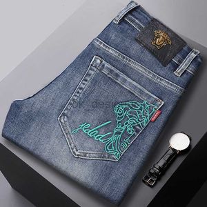 Heren jeans ontwerper herfst/winter nieuwe high -end jeans slanke fit kleine rechte buis hoog elastische geborduurde patchbroek