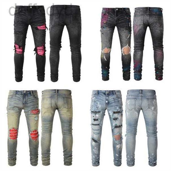 Jeans pour hommes Designer Pantalon cargo noir Jeans Hommes Ripped Stretch Skinny Distressed Denim Fit Hip Hop Jambe droite Jogger Pantalon Patchwork 240305