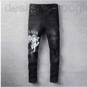Jeans pour hommes designer Black Letter Angel Printing Slim jeans pour hommes skinny Streetwear Moto Pantalon Hip Hop Hommes Los Hombres 4DDP