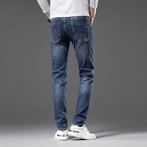 Jeans pour hommes marque de mode automne hiver lavage Premium bleu élastique Slim Fit petit pied épais Denim pantalon 38Z3