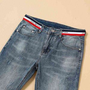 Jeans voor heren ontwerper merk mode geborduurde broek licht slim fit kleine voeten casual veelzijdig zomer dun 0SMR