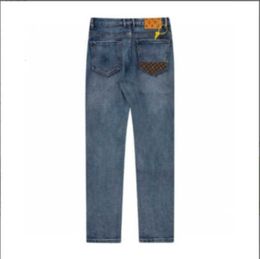 Jeans voor heren Designermerk Koreaanse versie Volledige print Vintage zak Patchwork voor trendy Internet Beroemdheid Veelzijdige slim-fit broek met rechte pijpen H5TS