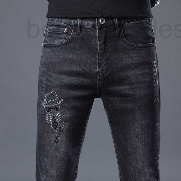 Jeans pour hommes marque de créateur en peluche automne et hiver nouvelle tendance broderie diamant chaud Stretch pantalon ajusté WEN3