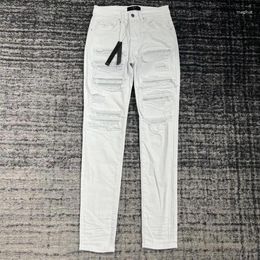 Jeans para hombres Marcas de diseñador Diamante blanco Verano 2023 Pantalones largos elásticos casuales Slim Fit Pies pequeños Hombres