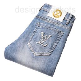 Heren Jeans ontwerper Chao merk lichtblauwe jeans heren lente Slanke kleine rechte borduursel stretch casual broek ZUQD