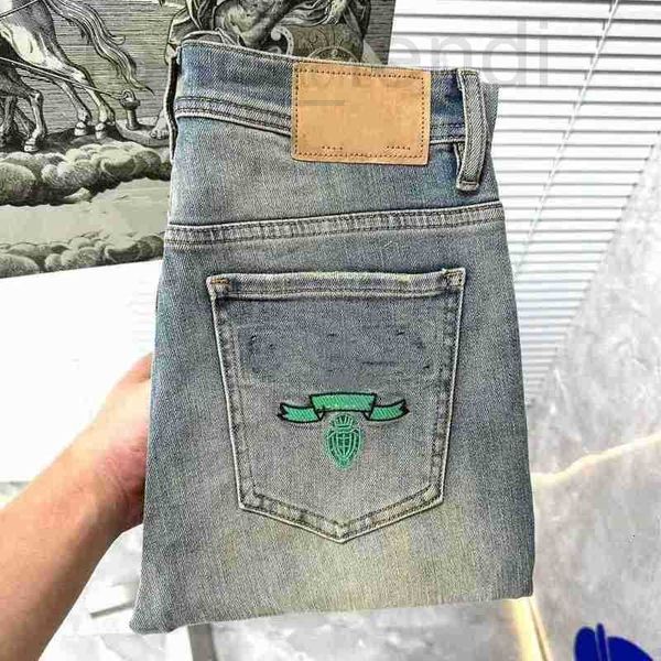 Jeans para hombres Diseñador Clásico Azul Triángulo Carta Jeans Slim Stretch Textura Lavado recto Resistente al desgaste Parche de la fila superior Motocicleta Vintage Pantalones de negocios 3HI7 VIOP