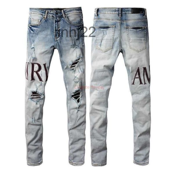 Jeans pour hommes Vêtements de créateurs Amires Denim Amies Nouveau 1301 Mode High Street Hole Patch Lettre Hommes Slim Fit Pieds En détresse Ripped Skinny m1IR9