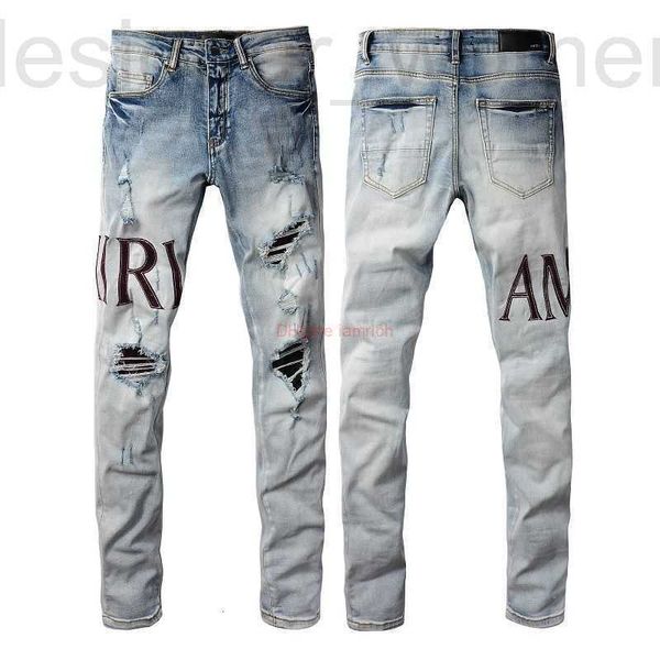 Jeans pour hommes Vêtements de marque Amires Denim Pantalons Amies Nouveau 1301 Mode High Street Hole Patch Lettre Hommes Slim Fit Pieds En Détresse Ripped Skinny P1JP