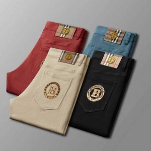 Heren jeans ontwerper kleurrijke jeans babaoshen vier seizoenen mode series geborduurd label denim heren high -end kleuren