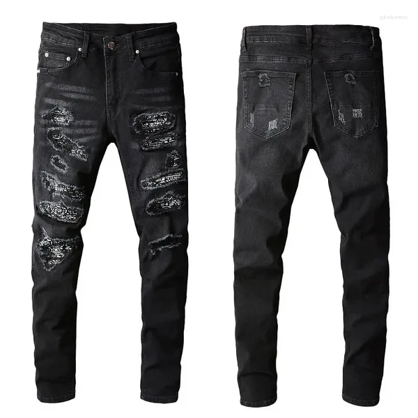 Jeans pour hommes Designer Denim Casual Harajuku Rétro Noir High Street Coton Épissage Trous Hip Hop Pantalon Porté Jean Mode