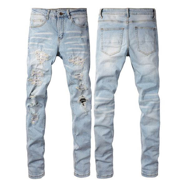 Jeans pour hommes Designer Denim Street Pants Pantalons décontractés Coton Bleu Jeans serrés percés