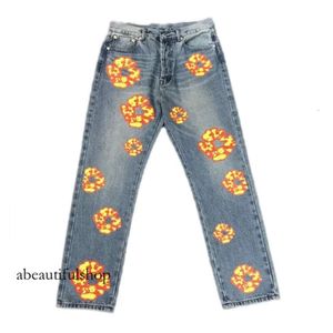 Designer de jeans masculin en denim en denim fleur couronne denim noir lavé jean droit demin pantalon lâche empilé jeansbiker 474