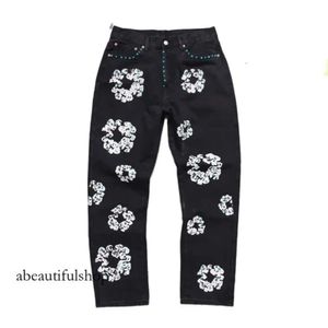 Designer de jeans masculin denim teers fleur couronne denim noir lavé jean droit demin pantalon lâche empilé jeansbiker 886