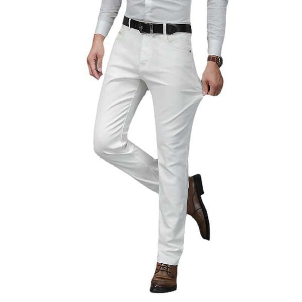 Jeans pour hommes designer Designer Automne et hiver pantalons décontractés en denim droit pour hommes en vrac blanc solide élastique taille moyenne coton lavage épais