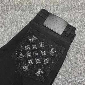 Herenjeans Designer ontwerper Zwart bedrukte jeans heren trendy 2023 zomer nieuwe ins Koreaanse versie trslim passende broek met kleine pijpen voor LYU4 TQQ2 8KV0