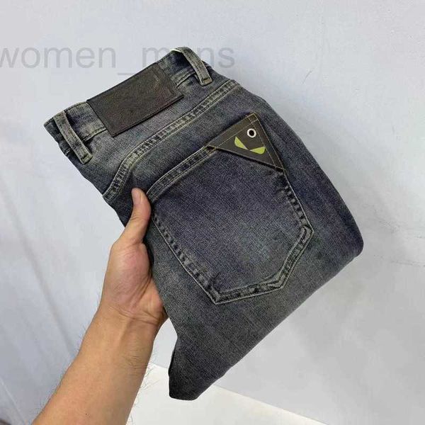 Jeans pour hommes Designer Designer Luxury Grey Letter Print Premium Washed Top Row Patch Moto Vintage Stretch Business Pantalon 1L0K