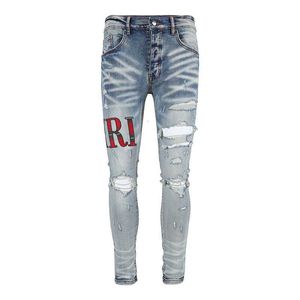 Designer de jeans pour hommes Designer Split Denim Pants Mens Slim Fit Casual Hip Hop Button Pant Hommes Élastique pour femmes Hole slim Purple Jean true 6AVR