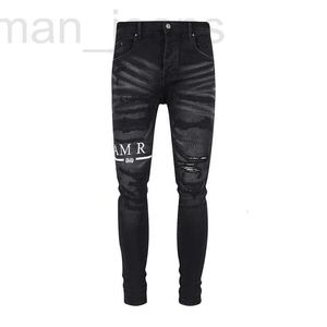 Jeans voor heren ontwerper Distressed Ripped Skinny Fashion Mens Motorcycle Moto Long Off Cotton Slim Feet High Street Denim Light Blue Paste Cloth Hole Pants