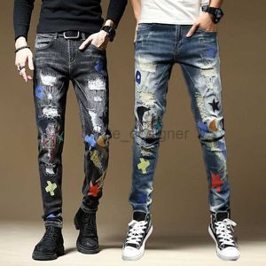 Jeans pour hommes Designer brodé imprimé jeans hommes printemps nouvelle tendance pantalon mince mode impression Patch trou homme pantalon