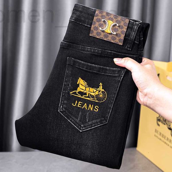 Jeans pour hommes Designer européen brodé jeans hommes noir automne et hiver épais slim slim-fit pantalon haut de gamme élastique en direct UVDW
