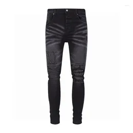 Jeans para hombres Diseñador Marca de moda Negro Otoño Pantalones de mezclilla Lavado Slim Fit Pies pequeños Micro Elástico Longitud completa