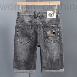 Heren jeans ontwerper vijfpunts denim shorts heren zomer dunne geborduurde broek in water wassen rook grijs m7rm