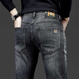 Designer herenjeans Focus op high-end donkergrijze jeans van grote merken, elastische slimfit jonge herenbroek, dikke goederen WSG2 GSZU
