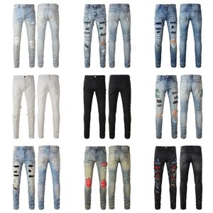 Jeans pour hommes Designer pour hommes Pantalons Homme Noir Skinny Rip Patch Blanc Denim Biker Snake Brode