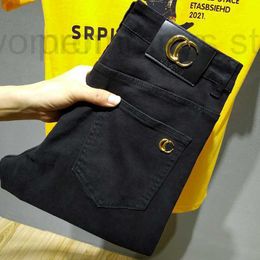 Heren jeans ontwerper G Trendy Black jeans voor heren voor lente en herfst, casual minimalistische slanke pasvorm, veelzijdige elastische gesneden broek kleine ft 13zg cf2l