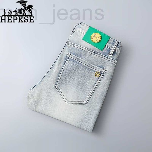 Designer de jeans pour hommes haut de gamme printemps européen nouveau produit mince bleu gris simple tendance de la mode polyvalent coupe ajustée pantalon à jambe droite XTIP