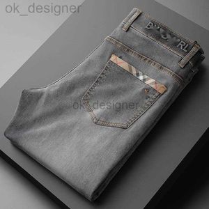 Heren jeans ontwerper high -end mode Warhorse Gray gewassen elastische jeans voor heren slanke fit kleine voeten casual trend herenbroeken herenbroeken