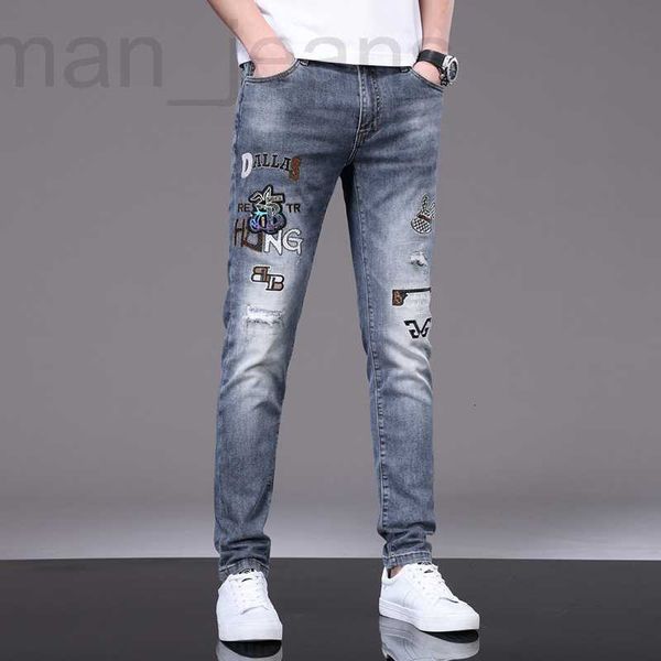 Designer de jeans pour hommes Jeans pour hommes haut de gamme, nouveaux produits de printemps et d'été, petits pieds élastiques ajustés, version coréenne, style de mélange de broderie à la mode