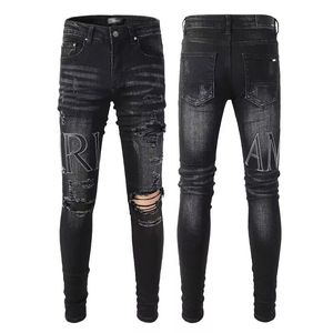 Herenjeans designer High Street bloem denim krans zwart gewassen rechte jeans losse broek gestapelde jeansbiker trucker paars jasje mode vintage leer patc