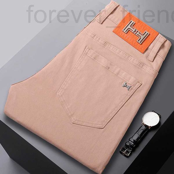 Diseñador de jeans para hombres Hong Kong Summer delgado Cui Pink Trendy Brand Borded Corean Edition High End Luxury Slim Fit Pants P3VB