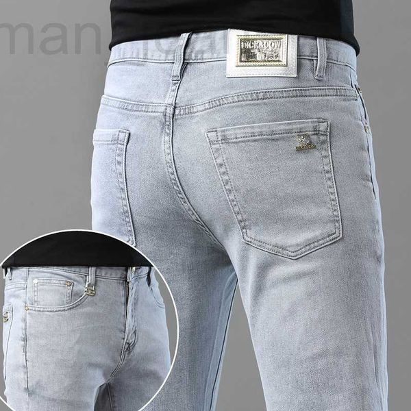 Jeans pour hommes designer italien mince denim hommes marque de luxe haut de gamme élastique coupe ajustée décontracté polyvalent européen petit pantalon droit Y69V