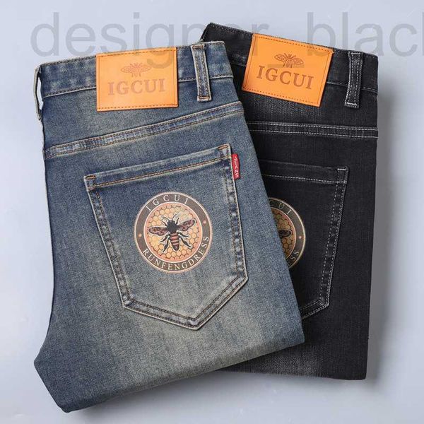 Jeans pour hommes Jeans de marque 2023 Automne / Hiver Nouveau haut de gamme pour élastique Little Bee Couleur Impression Slim Fit Petite jambe droite Pantalon décontracté Y5TJ