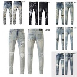 Heren jeans designer jeans am jeans 8601 hoogwaardige mode patchwork gescheurd leggings 28-40