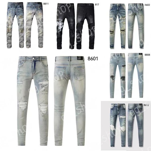 Jeans de créateurs de jeans masculins Am Jeans 8601 Patchwork de mode de haute qualité Leggings 28-40