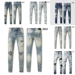 Heren jeans designer jeans am jeans 8803 hoogwaardige mode patchwork gescheurd leggings 28-40