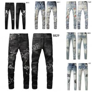 Heren jeans designer jeans am jeans 8829 hoogwaardige mode patchwork gescheurd leggings 28-40