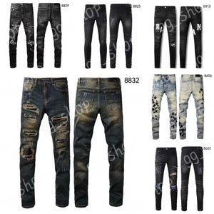 Heren jeans designer jeans am jeans 8832 hoogwaardige mode patchwork gescheurd leggings 28-40