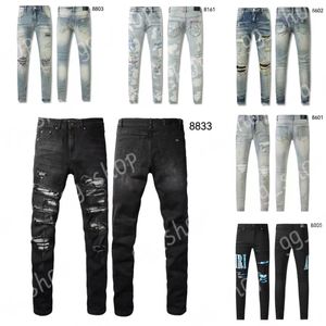 Heren jeans designer jeans am jeans 8833 hoogwaardige mode patchwork gescheurd leggings 28-40