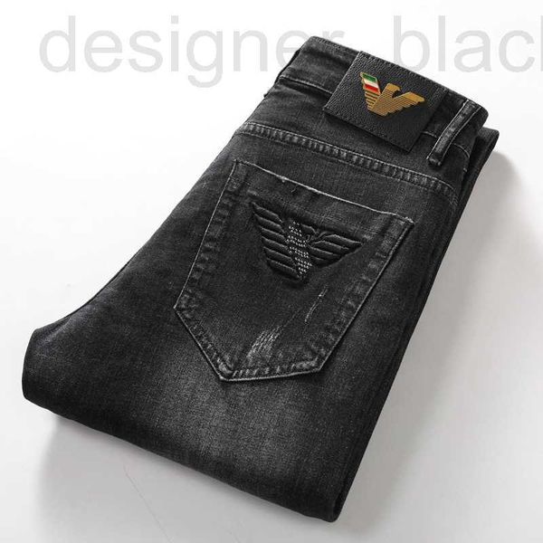 Jeans pour hommes jeans de marque marque de mode broderie noire perle chaude élastique slim fit petits pieds décontracté coréen denim pantalons longs DX50