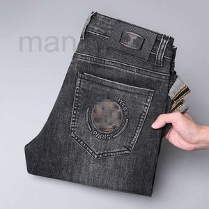 Jeans pour hommes Jeans de créateur pour hommes léger luxe édition coréenne épais pieds élastiques coupe ajustée jeunesse bleu et noir pantalon PJKT
